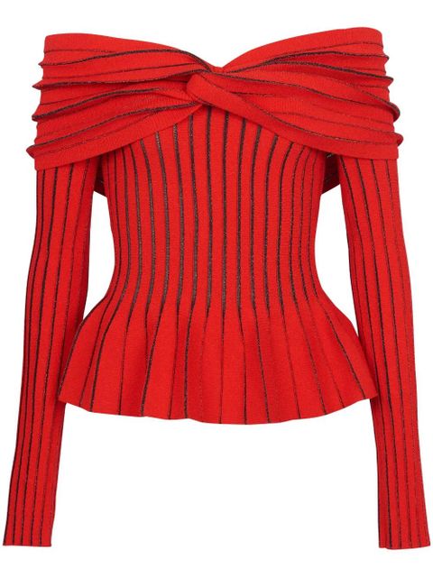 Balmain knotted off-shoulder top - Red - zdjęcie produktu nr 1