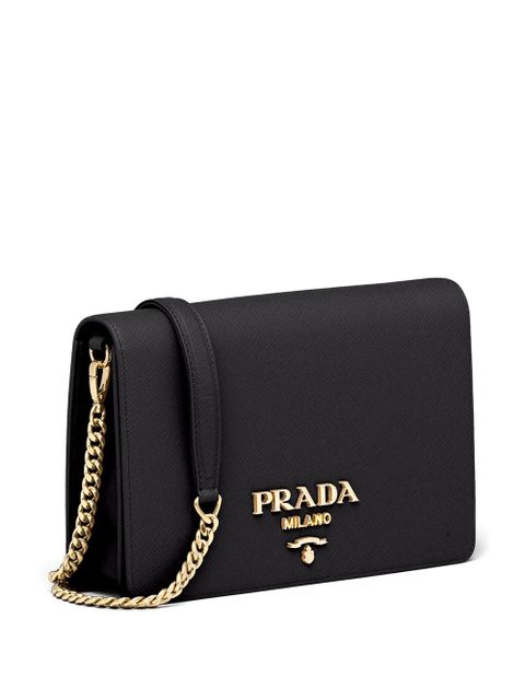 Prada logo-lettering Saffiano leather shoulder bag - Black