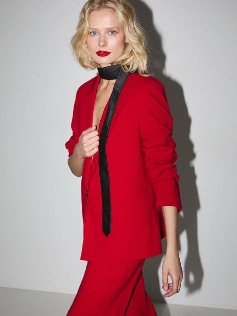 Medicine marynarka damska kolor czerwony jednorzędowa gładka - zdjęcie produktu nr 1