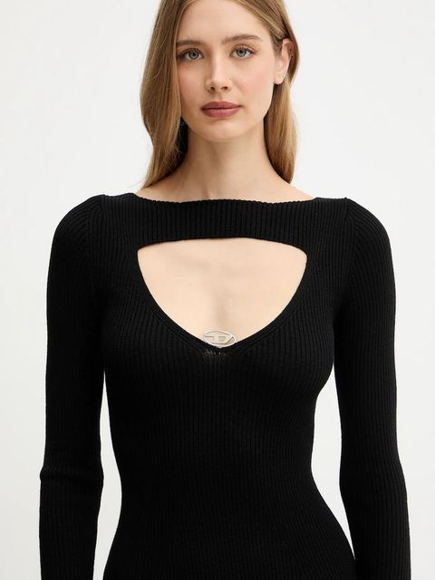 Diesel sukienka wełniana M-OLONI kolor czarny maxi rozkloszowana A18905.0PLBF