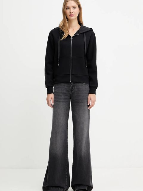 Guess bluza damska kolor czarny z kapturem z aplikacją W5YQ05 KBYE2