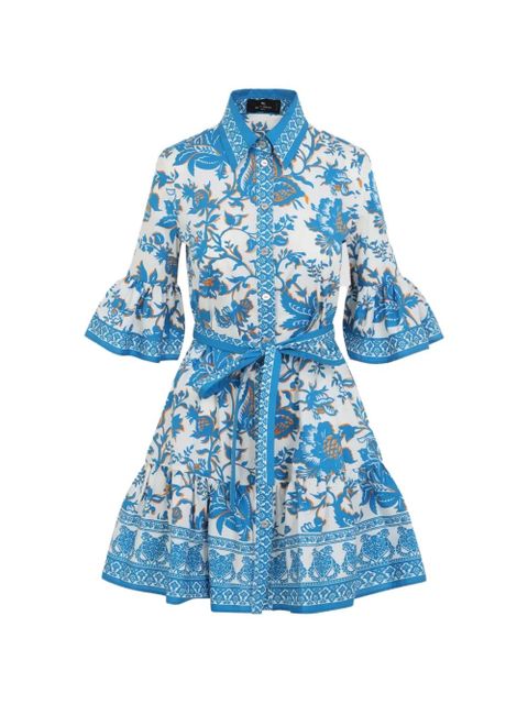 ETRO floral-detail bell-sleeve mini dress - Blue - zdjęcie produktu nr 1