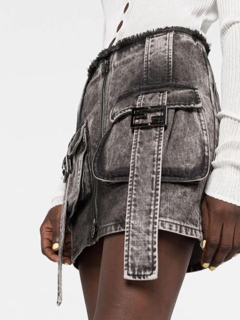FENDI stonewashed denim cargo skirt - Grey