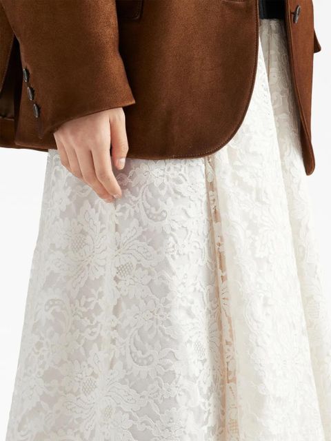 Prada floral-lace cotton midi skirt - White