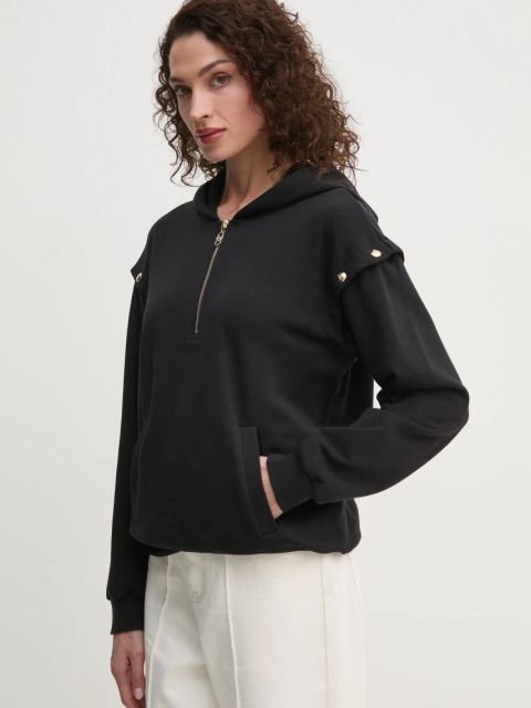 Liu Jo bluza damska kolor czarny z kapturem gładka TA5049 FS000