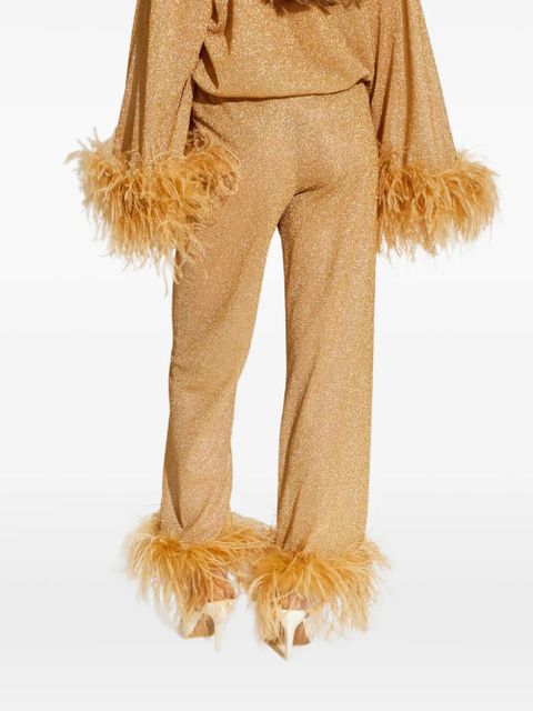Oséree feather-trim trousers - Gold