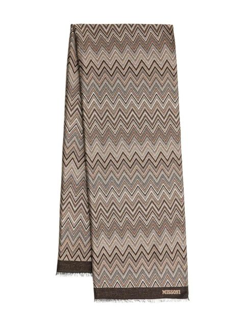 Missoni chevron fringed scarf - Brown