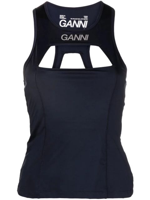 GANNI Active logo-print tank top - Blue