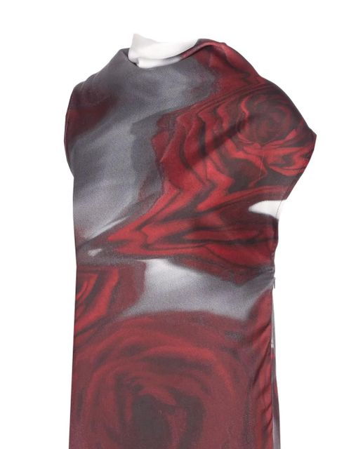 Jean Paul Gaultier Red Blurry Roses asymmetrical dress