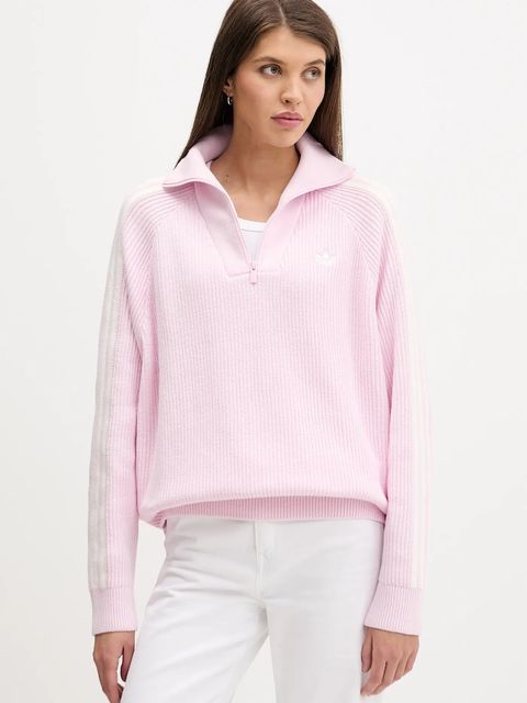 adidas Originals sweter Funnel damska kolor różowy z półgolfem KS7785 - zdjęcie produktu nr 1