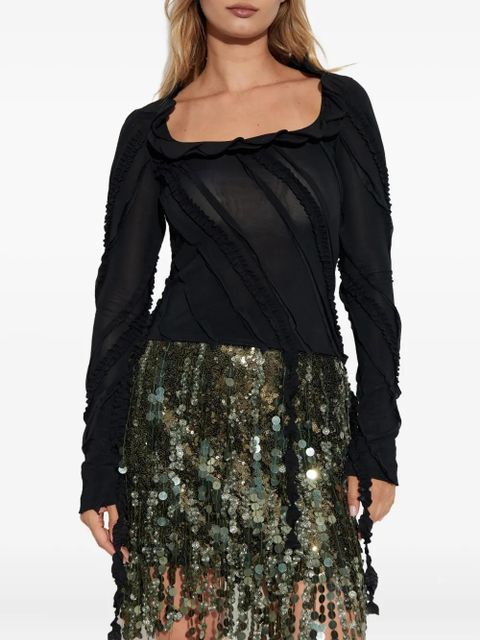 Blumarine ruffled-detail long-sleeve top - Black - zdjęcie produktu nr 2