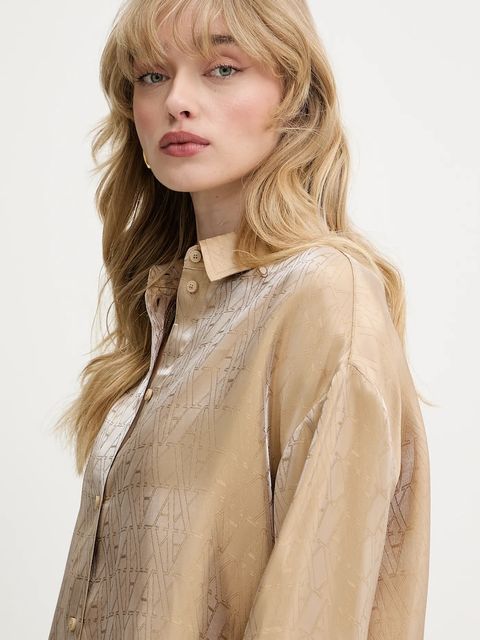 Armani Exchange koszula damska kolor zielony relaxed z kołnierzykiem klasycznym XW000567 AF12055