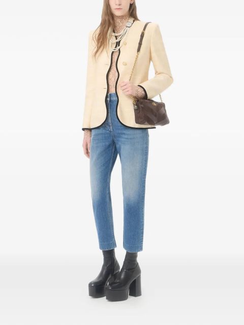 Valentino Garavani Panthea small shoulder bag in suede and nappa with chevron pattern - Brown