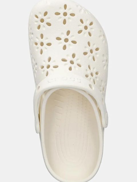 Crocs klapki Classic Floral Cut Out Clog damskie kolor beżowy na koturnie 210927-0WV