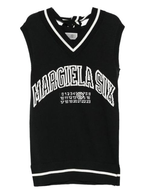 MM6 Maison Margiela V-neck logo-embroidered vest - Black - zdjęcie produktu nr 1
