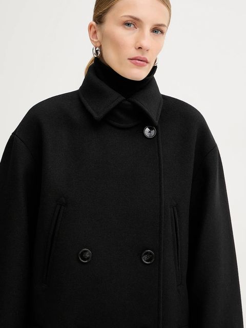 BOSS Orange płaszcz z dodatkiem wełny kolor czarny 50548650