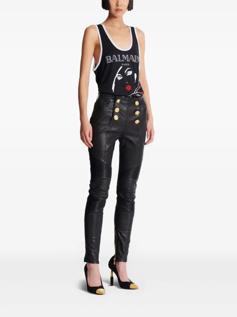 Balmain leather skinny trousers - Black