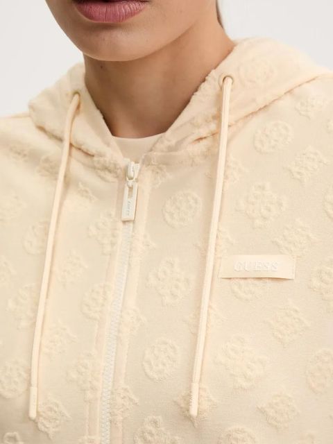 Guess bluza PEONY damska kolor beżowy z kapturem wzorzysta V5GQ00 KCT02