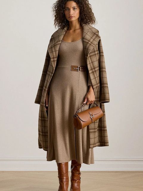 Lauren Ralph Lauren sukienka kolor beżowy midi rozkloszowana 200980038