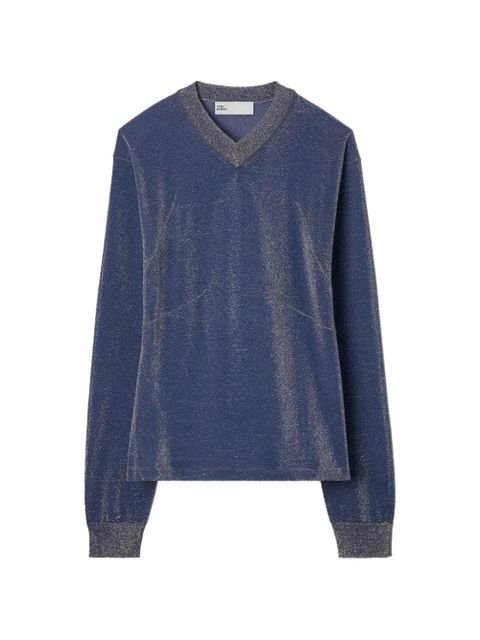 Tory Burch metallic V-neck sweater - Blue - zdjęcie produktu nr 1