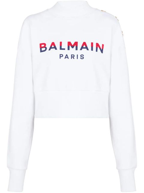Balmain 3-Buttons logo-print cotton sweatshirt - White - zdjęcie produktu nr 1