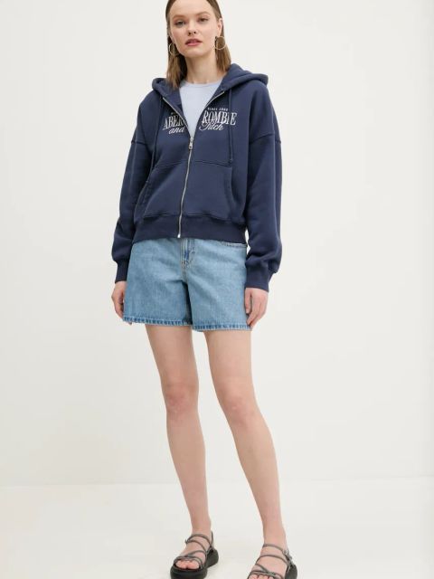 Hollister Co. szorty jeansowe bawełniane damskie kolor niebieski gładkie medium waist KI349-5096