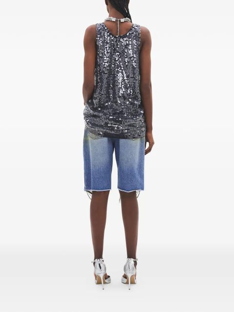 AREA crystal-embellished frayed shorts - Blue