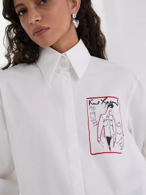 Karl Lagerfeld koszula bawełniana damska kolor biały relaxed z kołnierzykiem klasycznym A3W11040 - zdjęcie produktu nr 2