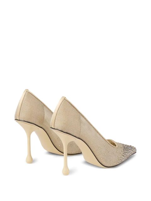 Jimmy Choo 95mm Ixia crystal-embellished mesh pumps - Gold