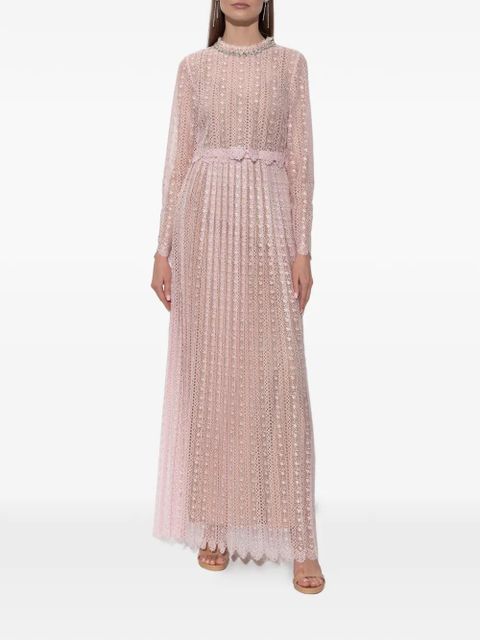 Self-Portrait open-work long-sleeve dress - Pink