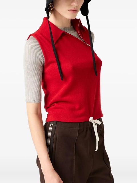 Miu Miu ribbed-collar zip-front sleeveless vest - Red