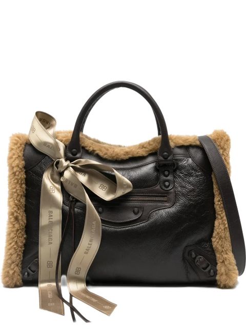 Balenciaga medium Le City shearling-trimmed tote bag - Brown - zdjęcie produktu nr 1