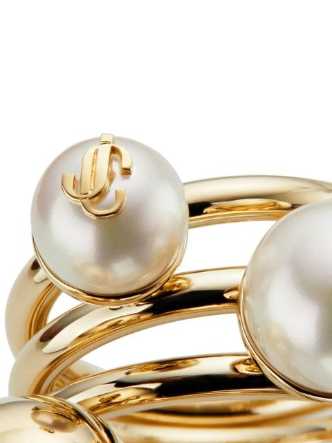 Jimmy Choo debossed-logo multi-pearl ring - Gold