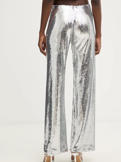 Haveone spodnie damskie kolor srebrny szerokie high waist PGE-P259