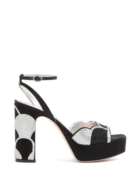 Valentino Garavani Bowow platform sandals in moiré fabric with crystals 115mm - Black - zdjęcie produktu nr 1
