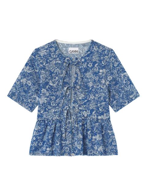 GANNI bow-detailed peplum blouse - Blue - zdjęcie produktu nr 1