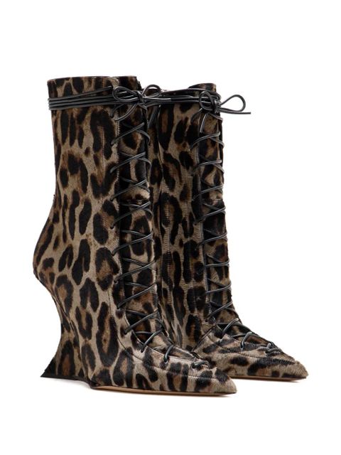 Paris Texas leopard print lace-up boots - Brown