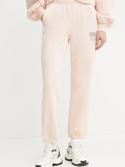 Pinko spodnie dresowe bawełniane damskie kolor beżowy z aplikacją 104790 A2G8 - zdjęcie produktu nr 1