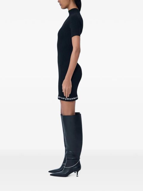 Alexander Wang ribbed logo-detail mini dress - Black