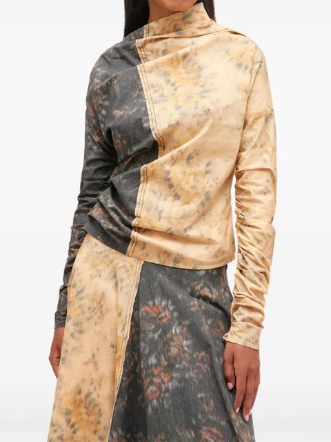 GANNI asymmetric-neck floral-print top - Yellow