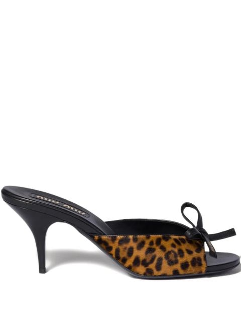 Miu Miu logo bow leather sandals - Brown