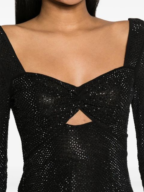 Self-Portrait rhinestoned sweetheart-neck top - Black