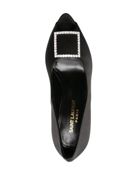 Saint Laurent 115mm crystal-embellished satin pumps - Black - zdjęcie produktu nr 2