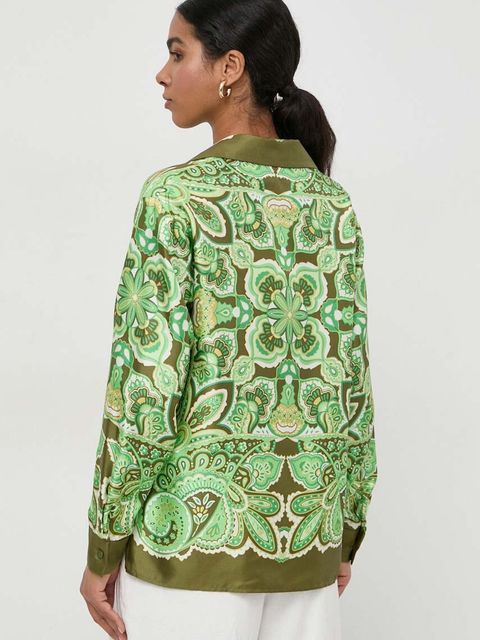 Luisa Spagnoli koszula jedwabna kolor zielony regular z kołnierzykiem klasycznym