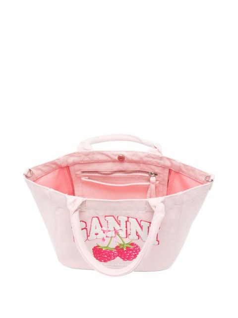 GANNI raspberry-print logo-patch tote bag - Pink