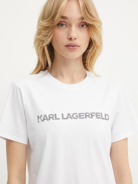 Karl Lagerfeld t-shirt bawełniany ELONGATED LOGO damski kolor biały A3W17102