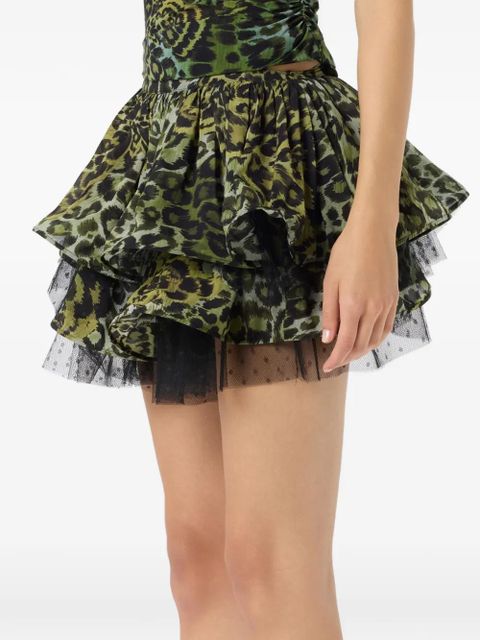 Blumarine ruffled animal-print mini skirt - Green