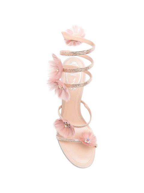 René Caovilla Jolene embellished-flowers heeled sandals - Neutrals
