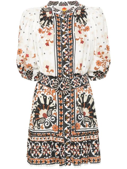 FARM Rio flower-fan-print mini dress - Brown - zdjęcie produktu nr 1