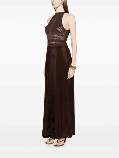 TWINSET crochet pleated maxi dress - Brown